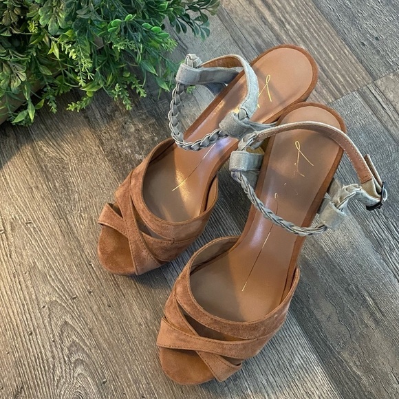 LOLA CRUZ Grey & Tan Suede Ankle Strap Heels - Picture 2 of 16